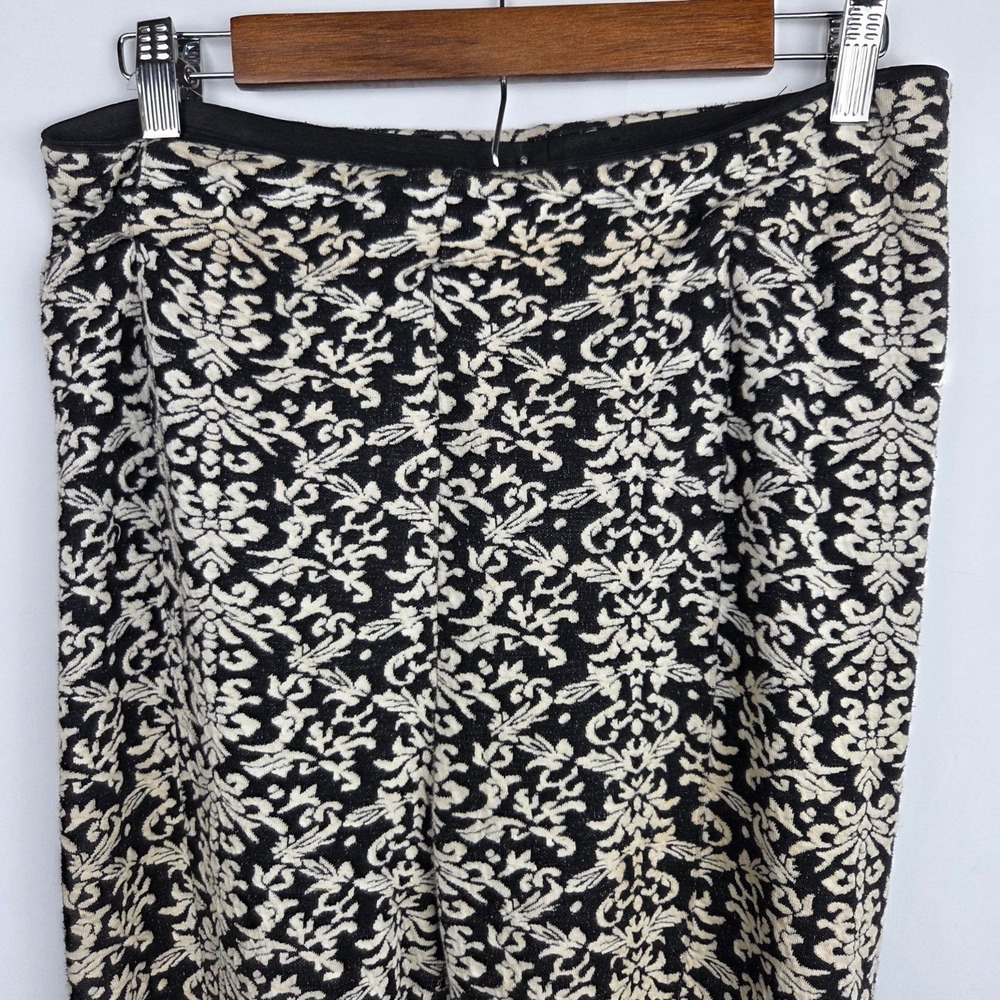 Anthropologie Damask Print Pants‎ High-Rise Flare Stretch Medium Black White - Picture 5 of 13